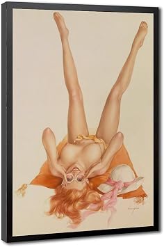 UXCBIA Alberto Vargas Painting Beautiful Girl Vintage Poster, Modern Art Sexy Naked Woman Canvas Poster Bedroom Wall Art Sports Landscape Office Room Decor Gift Black Frame 12x18in