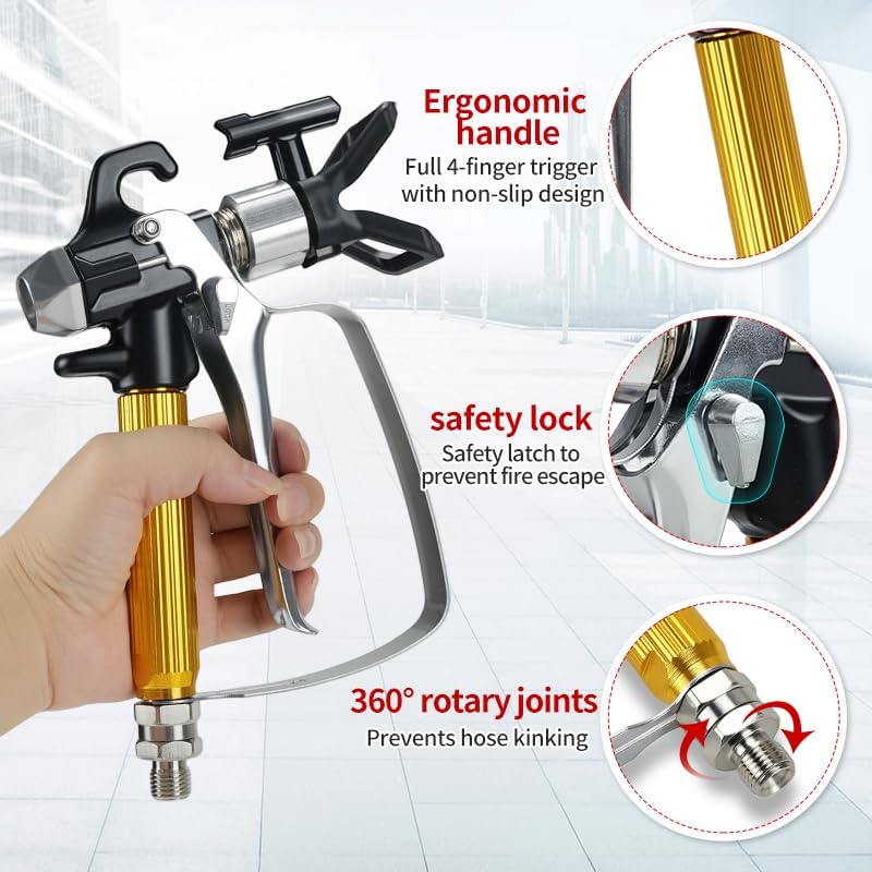 Airless Paint Spray Gun High Pressure 3600 PSI with Reversible 215/315/417/523 Nozzle Tip Guard 5PCS Spray Gun Filter 4PCS Seal Tip Gaskets for Airless Paint Sprayers ZT 811S