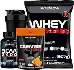 Combo Whey Protein Turbo + Bcaa + Creatina- Black Skull (Baunilha)