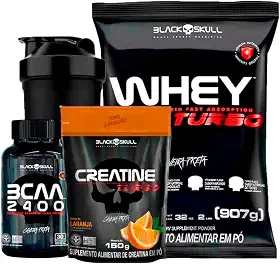 Combo Whey Protein Turbo + Bcaa + Creatina- Black Skull (Baunilha)