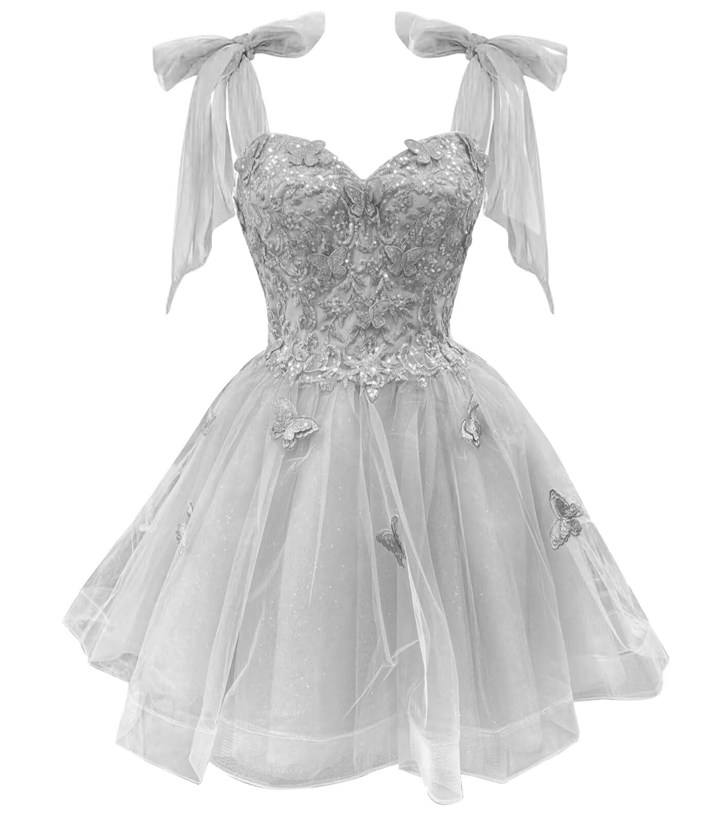TRHTX Butterfly Applique Homecoming Dresses Tie Strap DAMA Dresses Tulle A-line Short Prom Dress