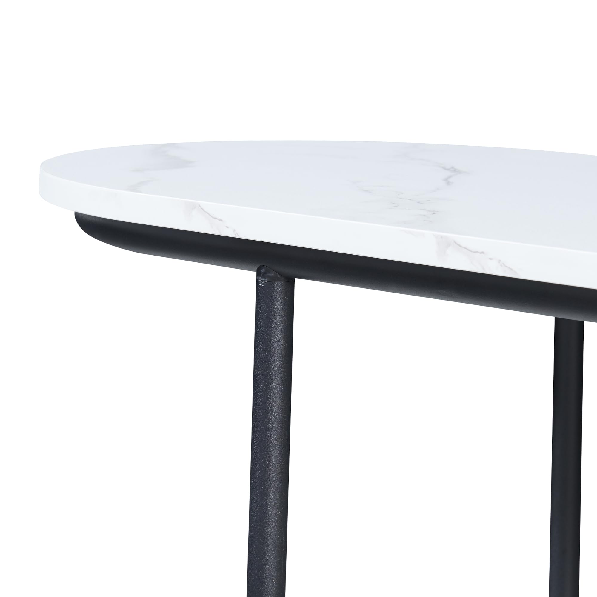 [en.casa] Mesa Consola Nordfron Mueble Recibidor Ovalada Mesa Auxiliar para Salón Pasillo Entrada Dormitorio Estructura Metálica 120 x 40 x 75 cm - Efecto mármol Blanco
