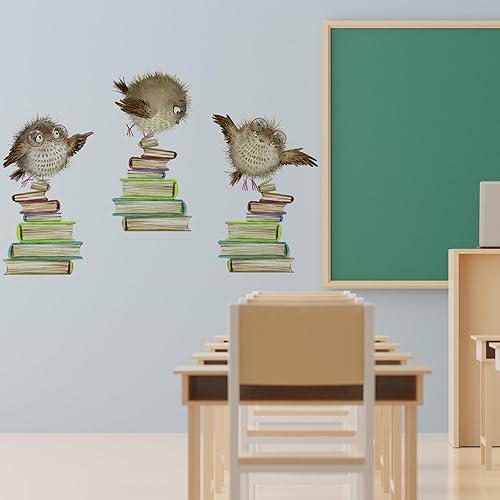 Miniatura 6 de Calcomanías de pared con diseño de búhos y libros, lindos animales, papel tapiz educativo para despegar y pegar para habitación de niños, rincón de