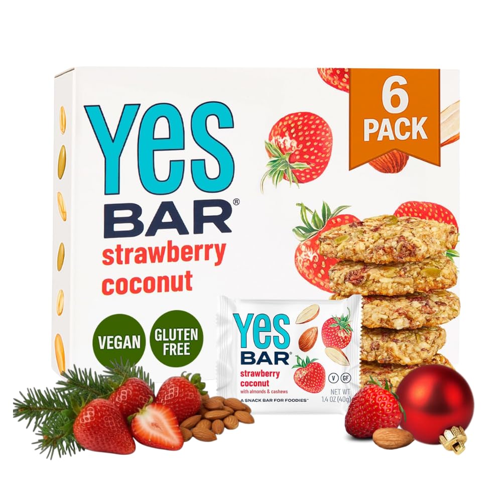 The YES Bar – Strawberry Coconut – Plant Based Protein, Decadent Snack Bar – Vegan, Paleo, Gluten Free, Dairy Free, Low Sugar, Healthy Snack, Breakfast, Low Carb, Keto Friendly (Pack of 6)