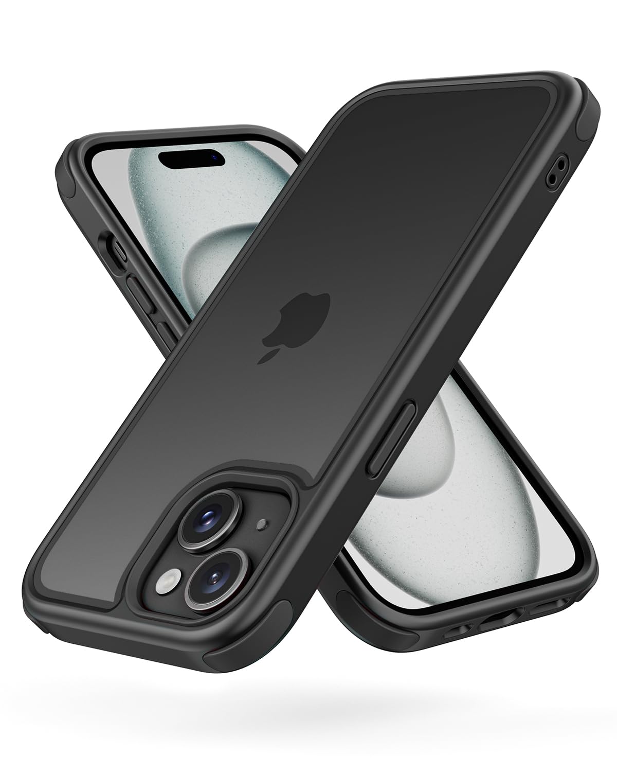 MobNano Compatible with iPhone 15 Case, with Multicolor Protective Shockproof Bumpers, Crystal Clear Not Yellowing Anti-Scratch Hard PC Back & Soft Silicone TPU Frame Cover - Black