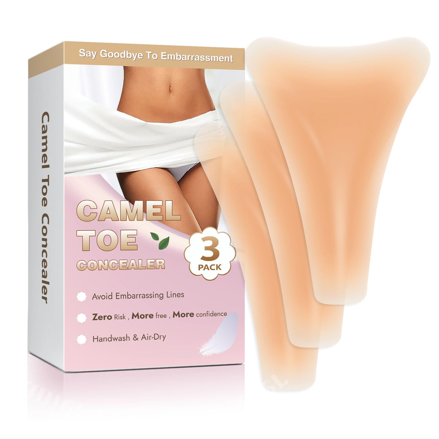 Culibit Women's Beige Camel Toe Concealer,Seamless Camel Toe Hider,Anti Camel Toe Insert, No Camel Toe Underwear Guard,Reusable Invisible Silicone Camel Toe Pads For