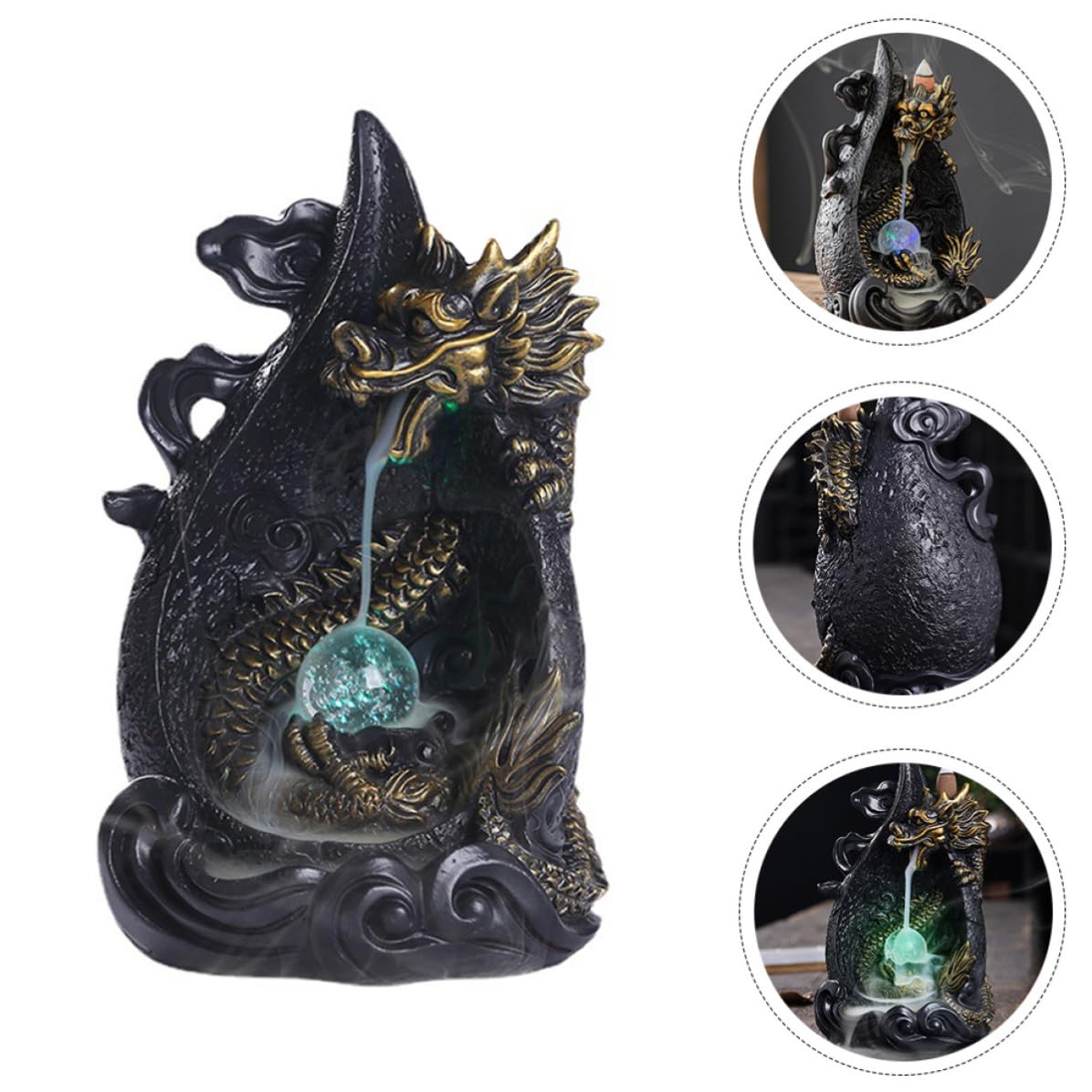 Bruciatore Incenso da Tavolo in Resina LED Decorativo Nero