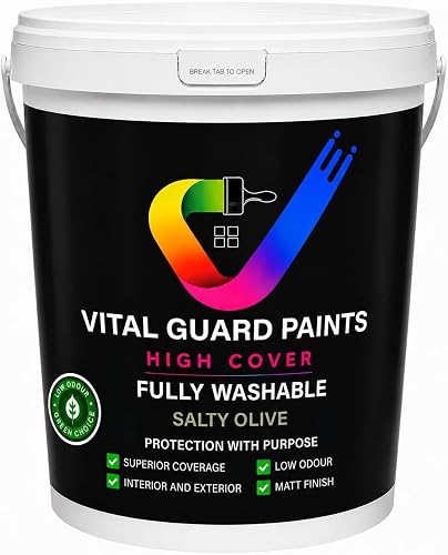 Vital Guard Paints High Cover Fully Washable Paint Salty Olive 20L | Matt Finish, Interior and Exterior, Low Odour, Superior Coverage, SABS Compliant