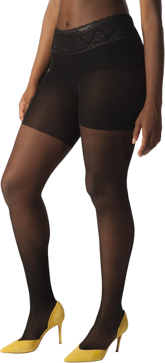 Hipstik Black Sheer Pantyhose | Comfort Lace Top | Stay Up | Seven Sizes with Plus Sizes (H)