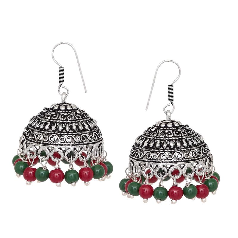 Silver Fashion Black Color Beads Oxidised jhumki Earring For Girls-image-47