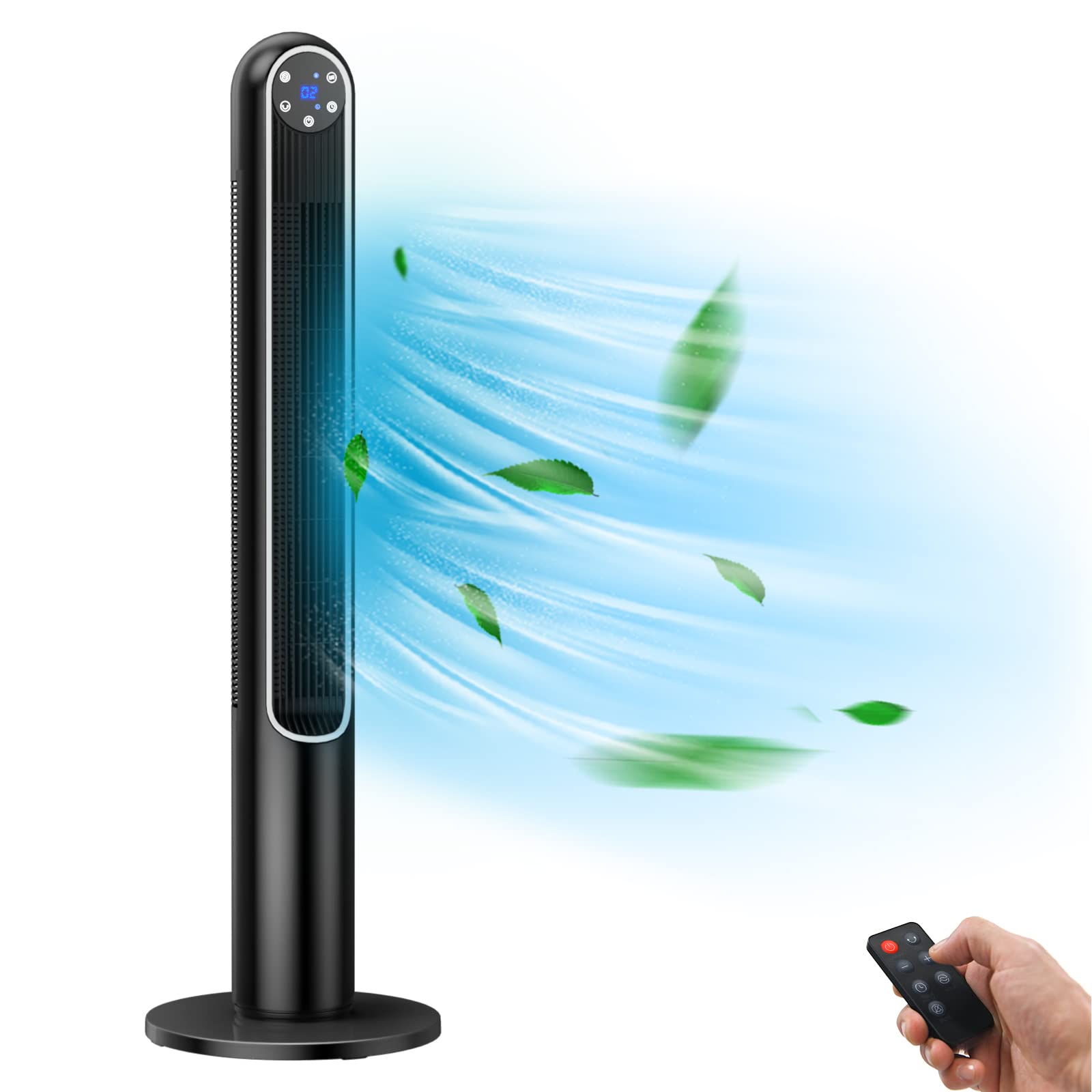 Tangkula 42-Inch Tower Fan with Remote Control, 80˚ Oscillating Standing Fan w/LED Display, 12H Timer & 3 Wind Modes, Portable & Quiet Floor Bladeless Fan for Bedroom Living Room Home Office (Black)