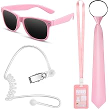 Demonwer 4 Pcs Agent Costume Set Pink Tie Sunglasses Earpiece and ID Card Agent Costume Accessories for Women Cosplay Game Halloween Party Gear