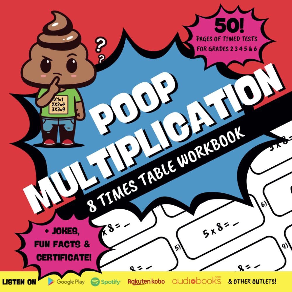 Poop Multiplication: 8 Times Table Workbook - Learn Math Facts Fast the Fun Way: Elementary Math, Common Core, Homeschool, Reluctant Learners, Home ... Beginners Grades 2 3 4 5 & 6 (Poop Learning)