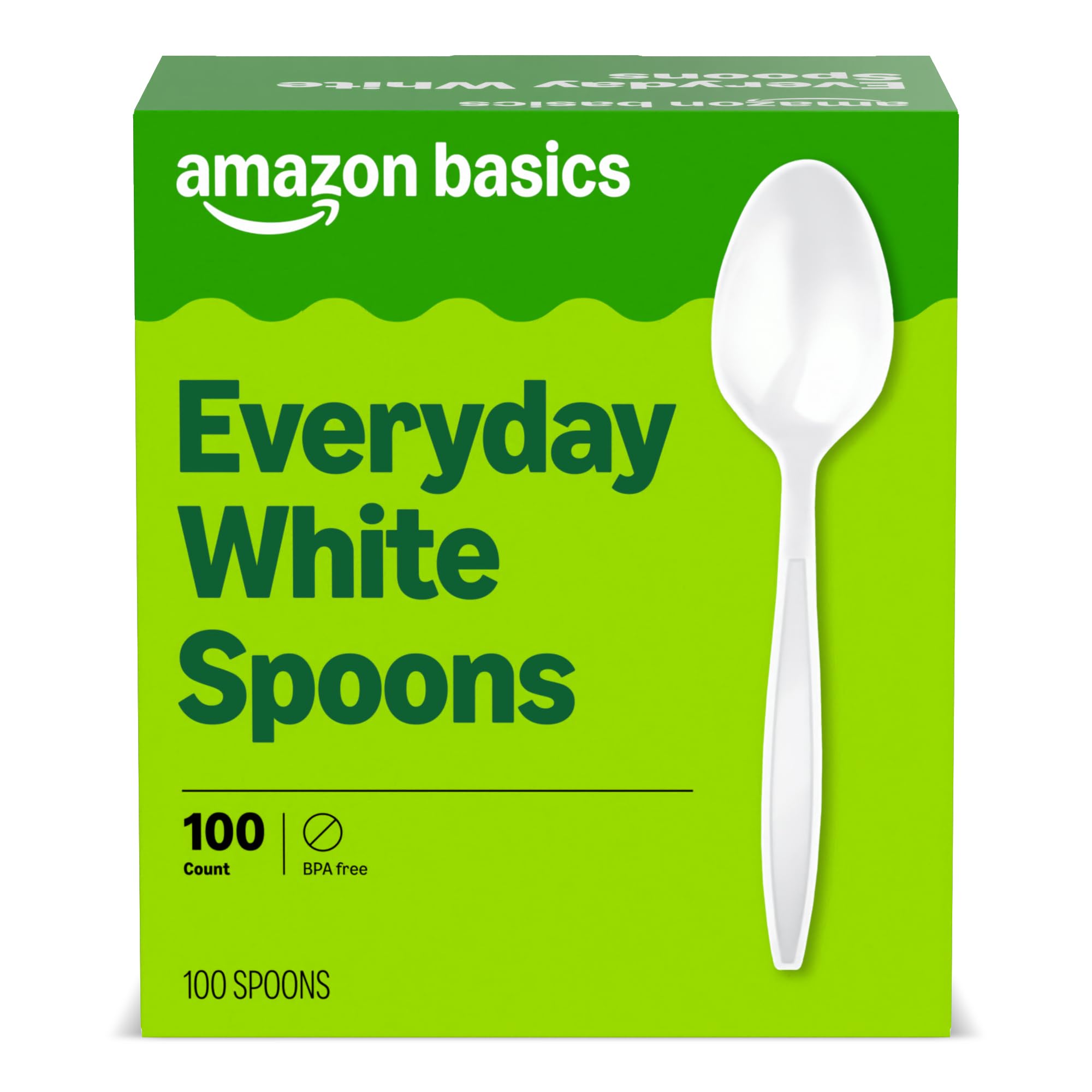 Amazon Basics Disposable Everyday White Spoons, 100 Count