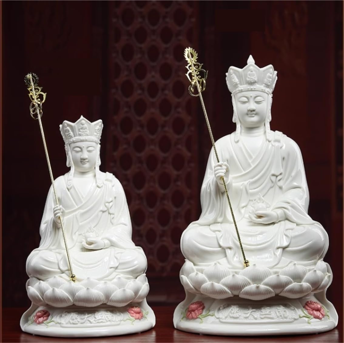 Estatuilla Buda Estatua De Buda Cerámica Sentado Ksitigarbha Bodhisattva para La Decoración Oficina Sala Estar del Hogar Estatuas Decorativas(White,14in)