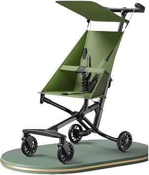 Iuseike Baby Stroller, One-touch Folding Function, For Travel, High Seat, Simple Pocket, Sun Canopy, Walker, Ultra Lightweight, Shock Absorbing 5-Point Waist Belt, Freestanding, Large Tires, Compact