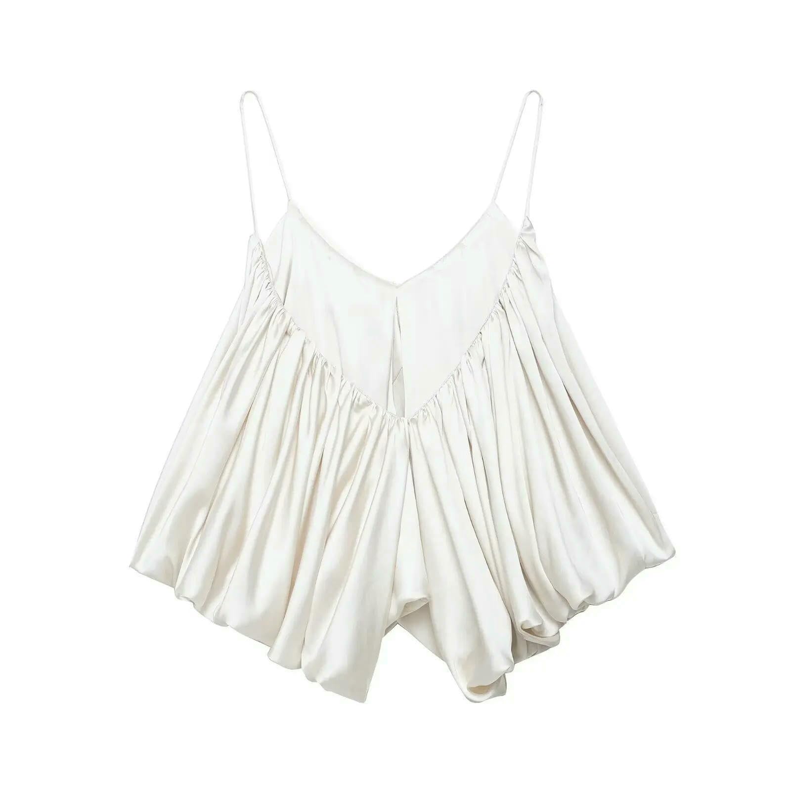 WANGSHUO Débardeur pour Femme Camisole Tops Satin Crop Tops-Blanc-l