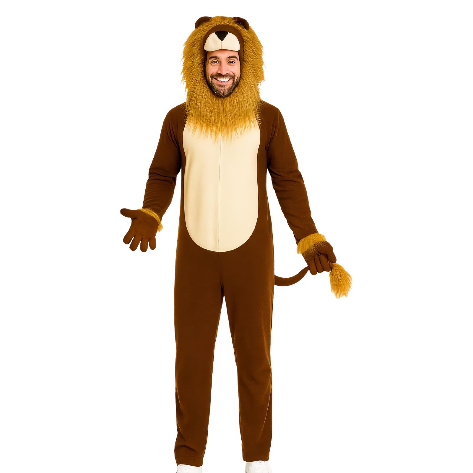 Générique Costume Lion Avec Crinière - Costume Lion d'Halloween pour Hommes,Tenue Animale Réaliste pour Hommes et Femmes Fête Halloween Spectacle Scolaire Événement Cosplay