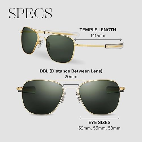 Miniatura 5 de Randolph Eyewear Aviator Sunglasses for Men & Women Non-Polarized & Polarized Lenses, 23k Gold UV Protection Sunglasses