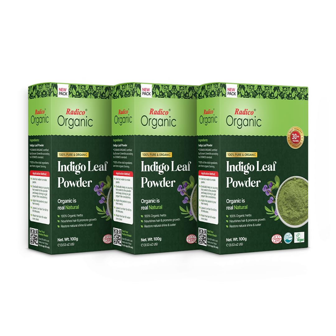 Radico Organic Indigo Leaf Hair Treatment Powder - 100% Organic, 100% Natural Herbs For Soft, Shiny & Healthy Hair, Anti Hair Loss, Repair Damaged Hair, Prevents Dandruff & Hair Thinning (Pack of 3)-image-44