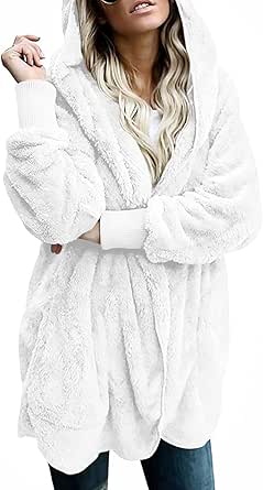 LONGYUAN Women's Fleece Jacket Fuzzy Hooded Casual Coats Cardigan Sweaters with Pokets