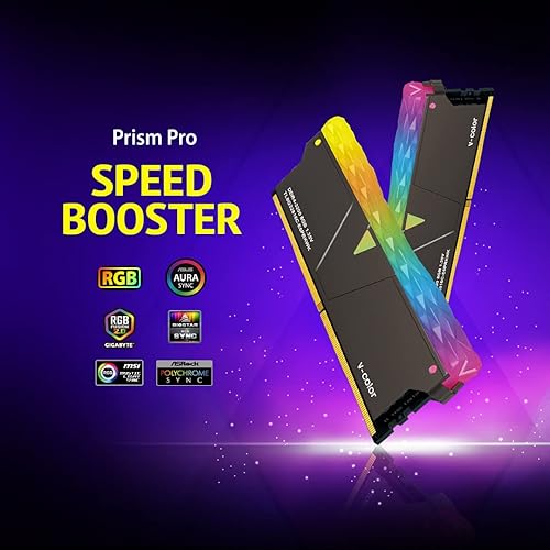 Miniatura 3 de v-Color Prism Pro DDR4 32 GB (16 GBx2) 3200 MHz (PC4-25600) CL16 RGB Gaming Desktop Ram Módulo de memoria UDIMM Hynix IC Rango único - Negro