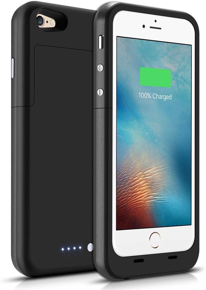 iPhone 6/6S Battery Case 3800mAh, Gasopic Extended Slim Rechargeable Battery Charger Case External Battery Pack Portable Power Bank Protective Charging Case for iPhone 6S, 6-Black