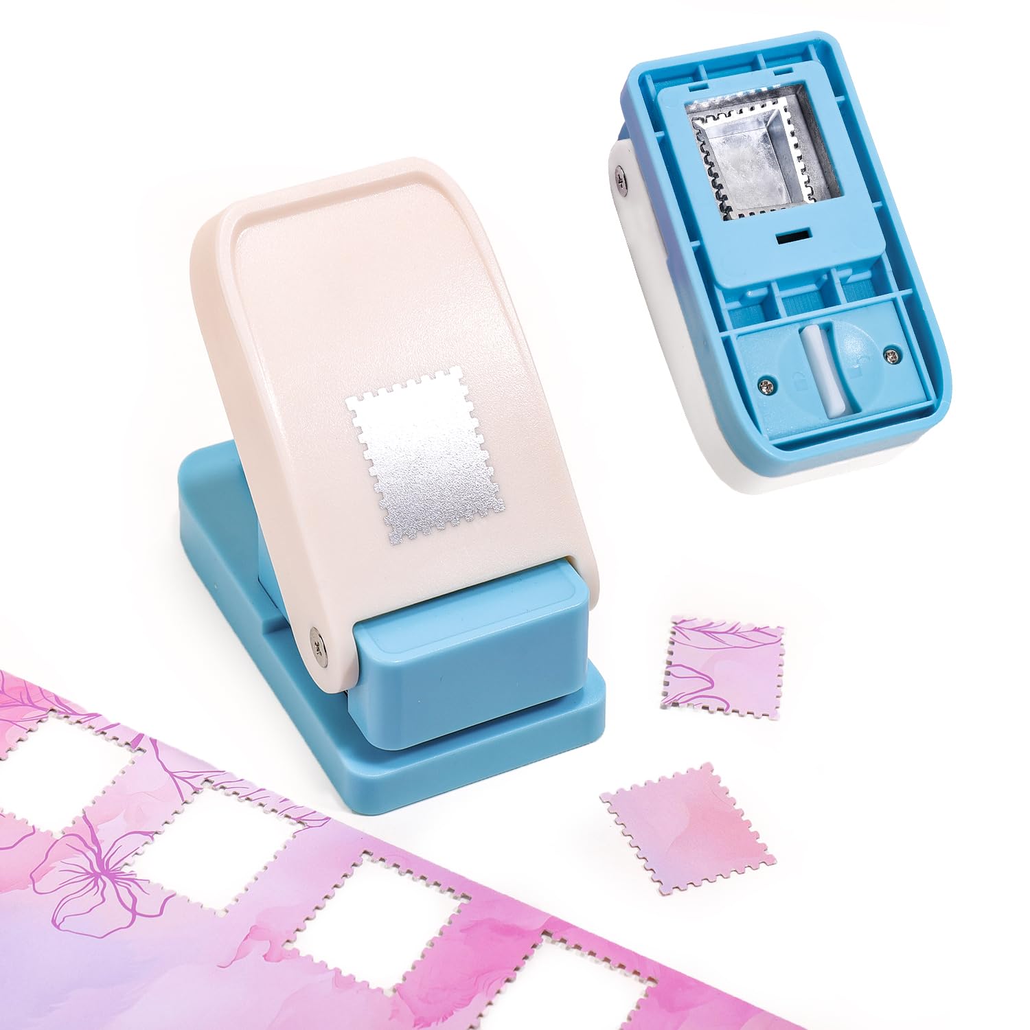 Perforadora de papel cuadrada con borde de sello, perforadora de papel con acción de palanca para álbumes de recortes, diario, fabricación de tarjetas y manualidades de papel