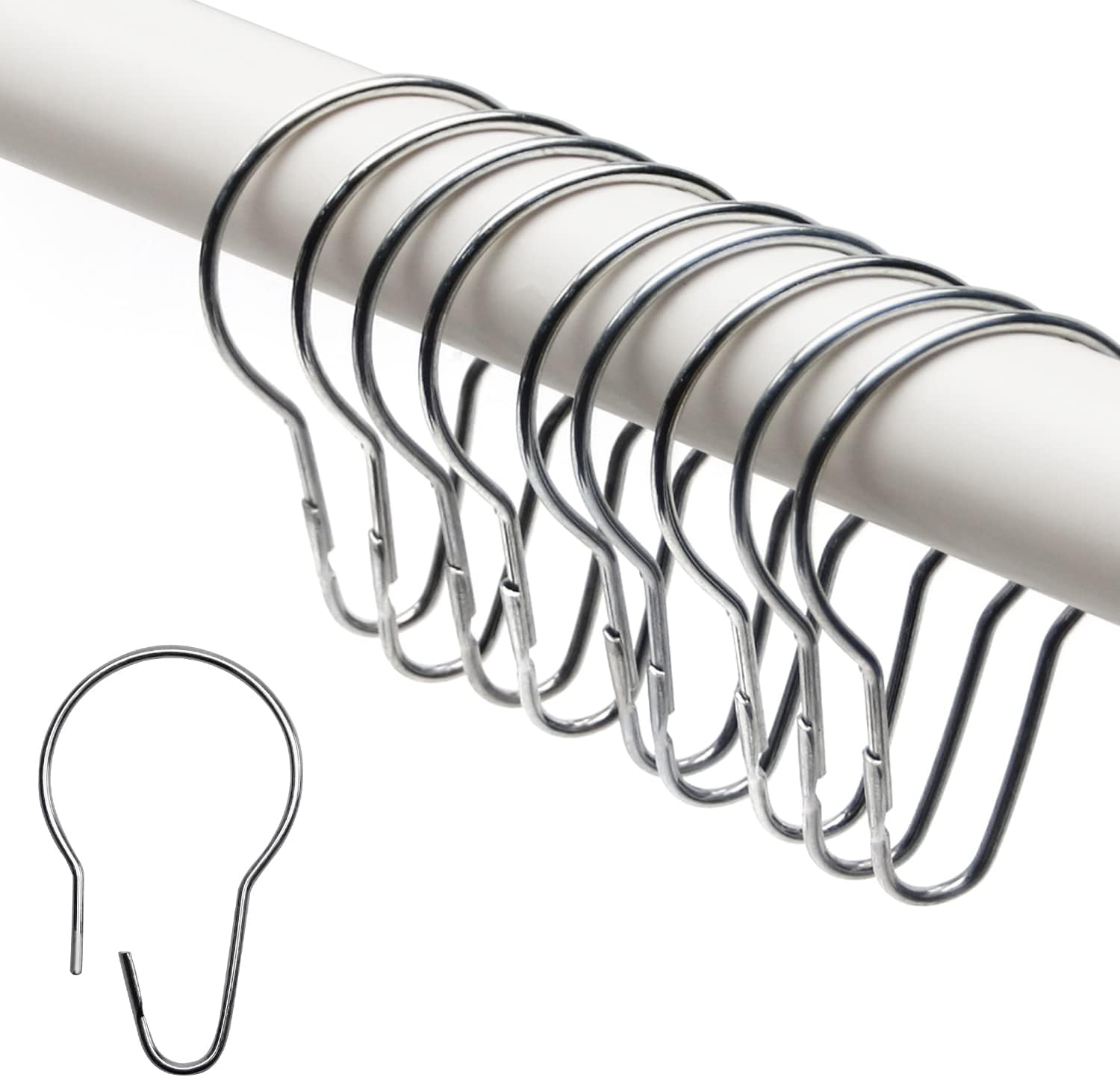 Curtain Rings, Iron-Zinc Alloy Shower Curtain Ring Hooks, for Home Decoration Bathroom Bedroom Curtains Liners Rose Silver 10pcs