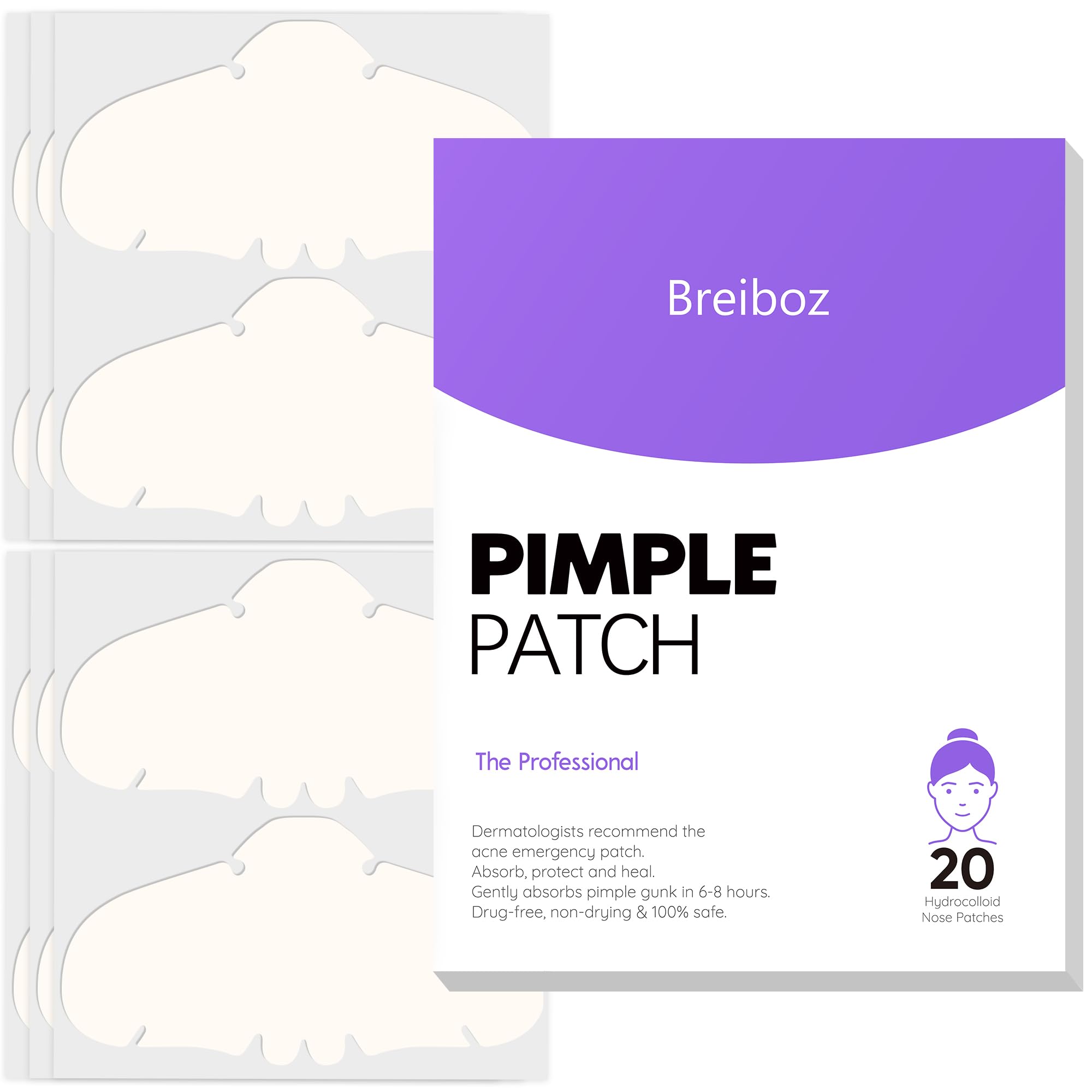 Breiboz Pimple Patches for Nose, Nose Pore Patches, XL Hydrocolloid Acne Patches Cover Zit Blemishes & Absorb Oil with Tea Tree, Salicylic Acid & Cica