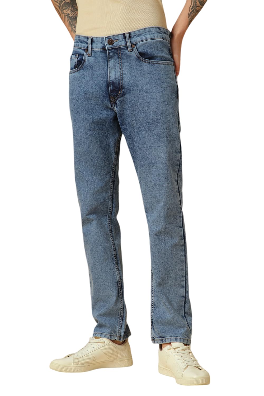 Dennis Lingo Men's Washed Stretchable Straight Fit Jeans in neutral