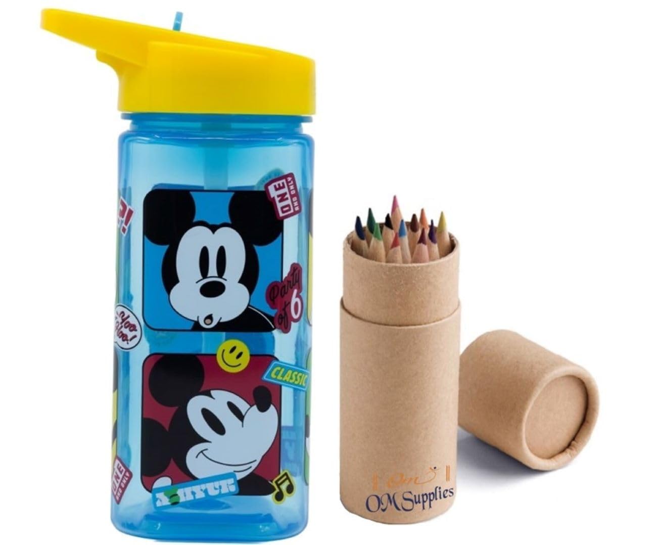 Mickey Reusable Square Water Bottle Drink Bottle with built-in handle for Easy Carry School Lunch Kids Childrens 510ml BPA free Plastic (Mickey)