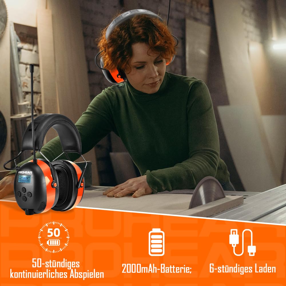 PROHEAR 033A (Upgraded) Gehörschutz mit Radio DAB +/Bluetooth/FM, Kopfhörer mit Radio mit Eingebautem Mikrofon und Lärmreduzierung