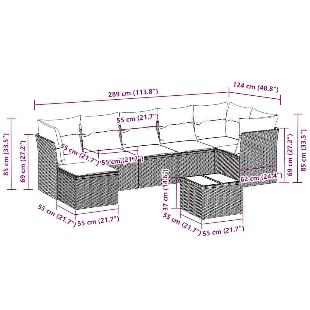 Juego de 8 sofás de jardín con cojines gris claro de poliratán, sofá de jardín con fundas extraíbles y espacio de almacenamiento impermeable para terraza, resistente a la intemperie