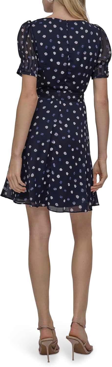 DKNY Womens Short Sleeve Puff Sleeve Tie Waist Dress - Image 3