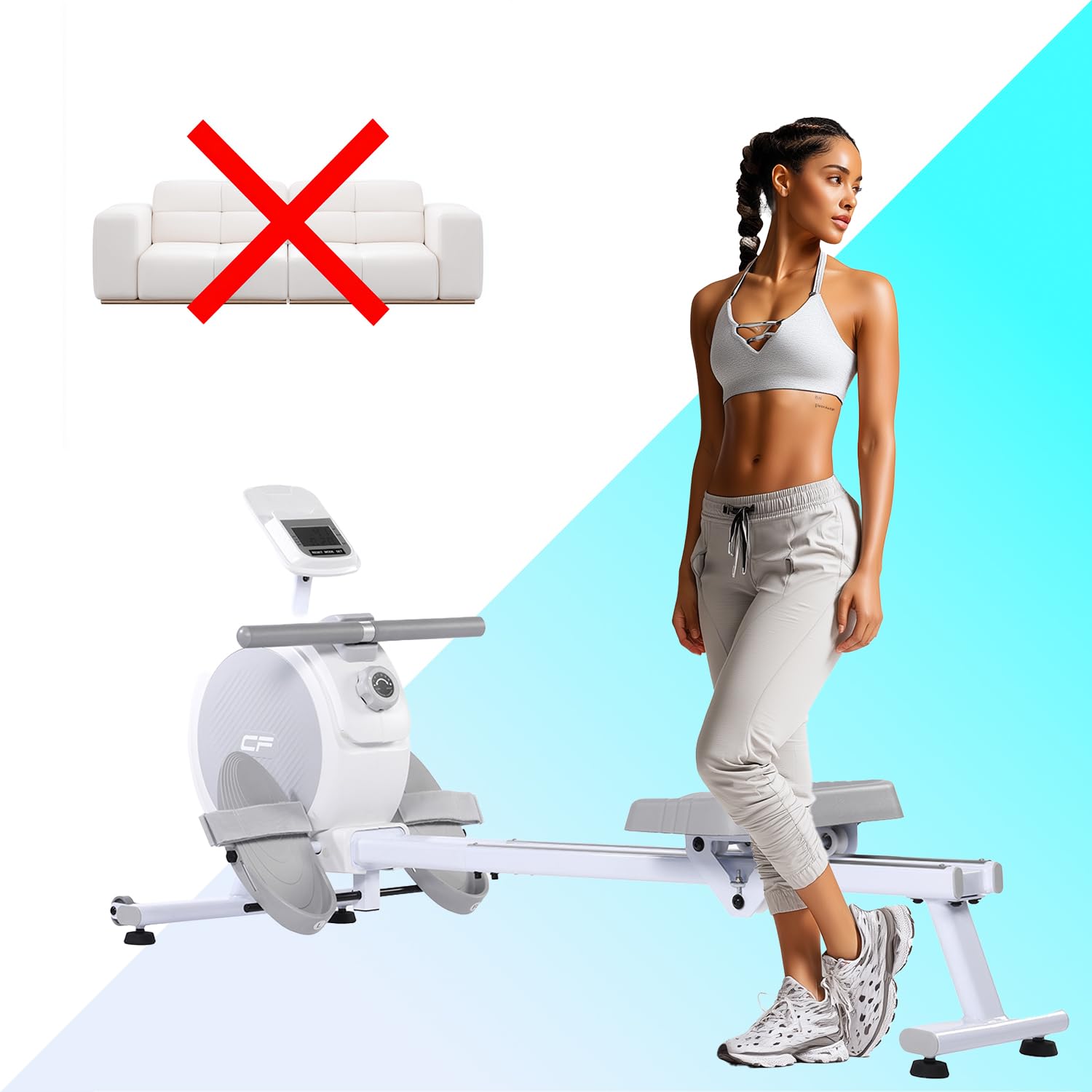 Clover Fitness Pagaie magnétique - Résistance réglable, LCD et design pliable pour entraînements de haute performance