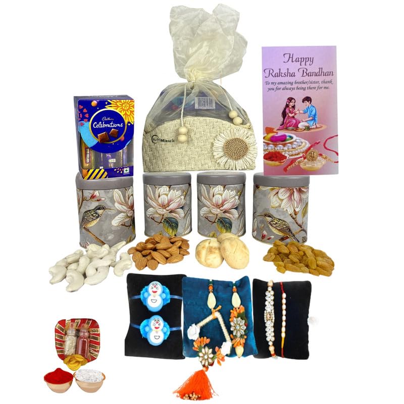 Image of NUTRI MIRACLE Rakhi Return Gift Set with Nutritious Dried Fruits and Chocolates | Corporate Appreciation Hamper of Roasted Nuts and Gourmet Chocolatess