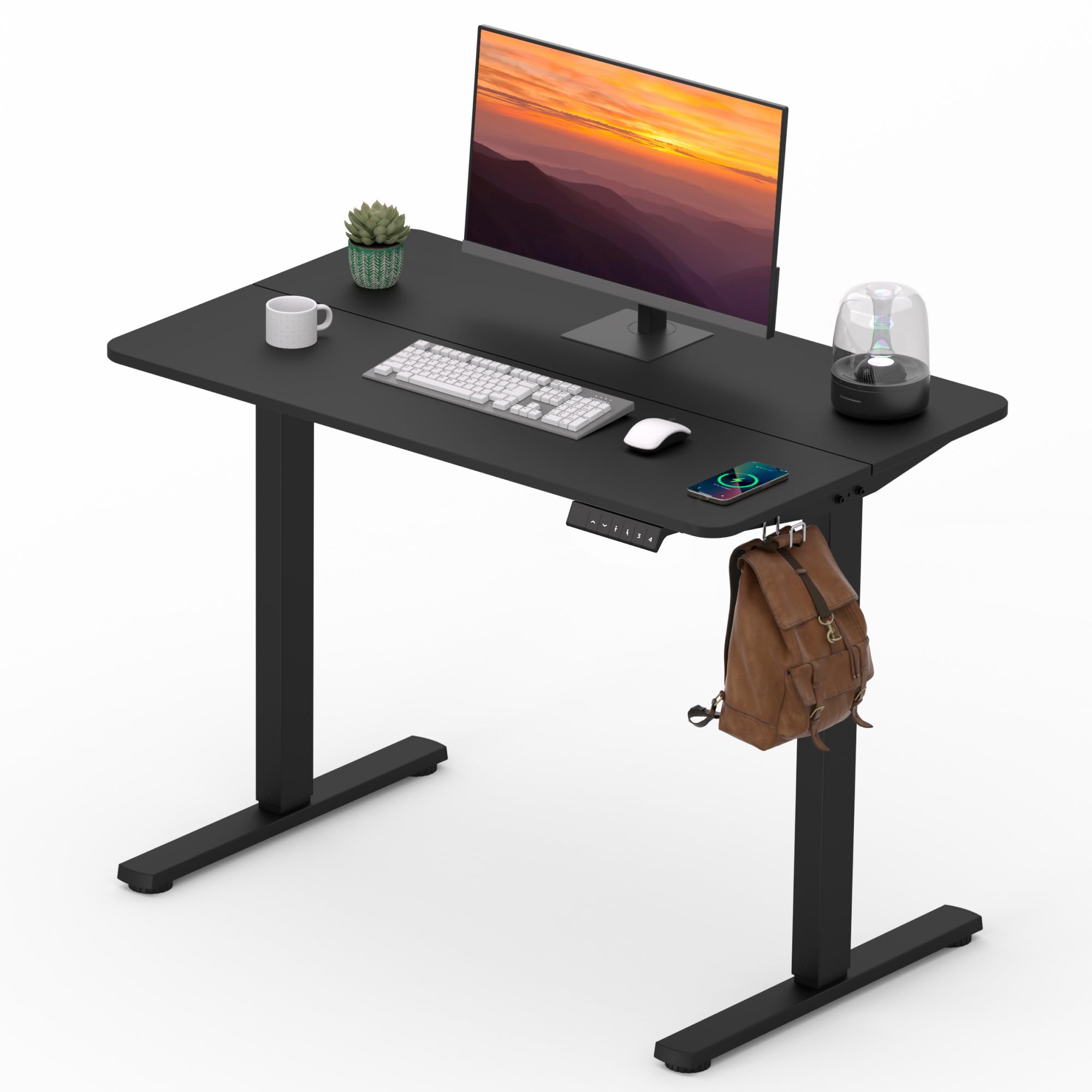 FitStand Adjustable Stand Up Desk Standing Desk, 40x24 Inches Home Office Desks with Memory Preset Computer Workstation, Splice Black Top + Black