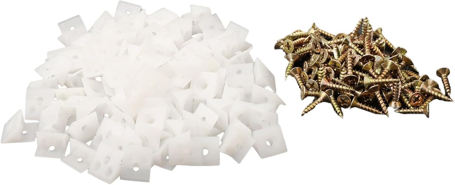 Adjustable Furniture Jacks for Sagging Cabinet Fix and Drawer Support, 100-Pack Repair Wedges with Stainless Steel Screws, White