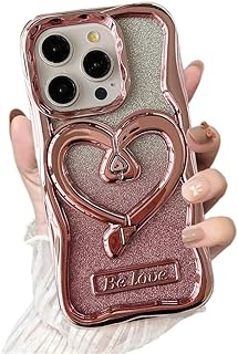 جراب فاخر بتصميم قلب مجوف ثلاثي الأبعاد مقاوم للصدمات والخدوش وبصمات الأصابع متوافق مع موبايل آيفون 13 برو ماكس للنساء والبنات من نيكست ستور (لون روز جولد)