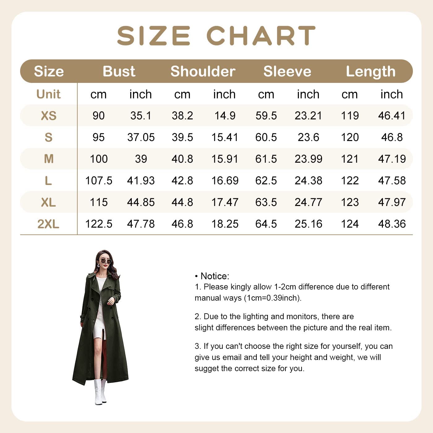 ebossy - Trench da donna a doppio petto, a lunghezza intera, trench maxi-lungo