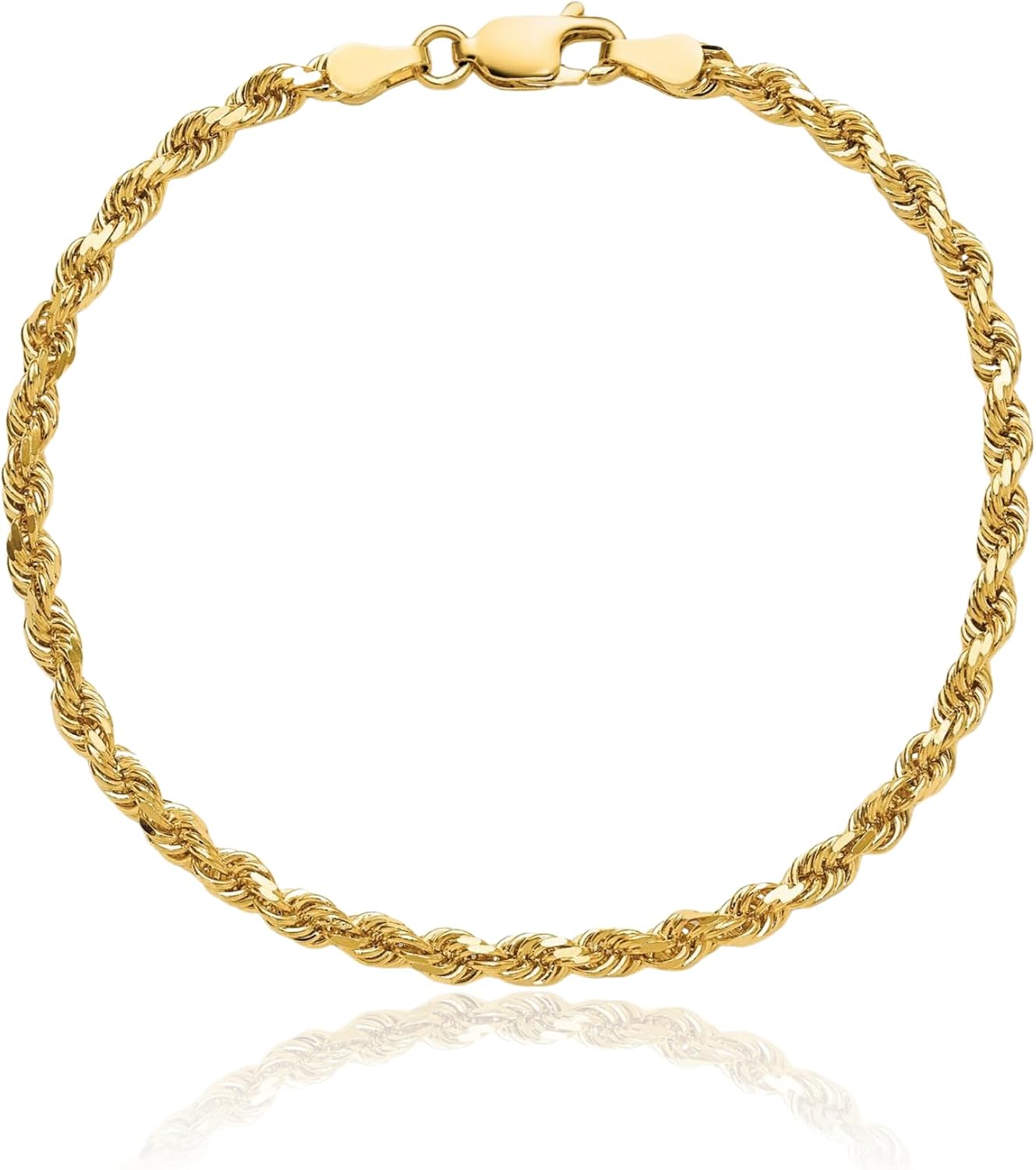 IceCarats 10K Solid Yellow Gold 3.25mm Rope Chain Bracelet Diamond Cut, Polished