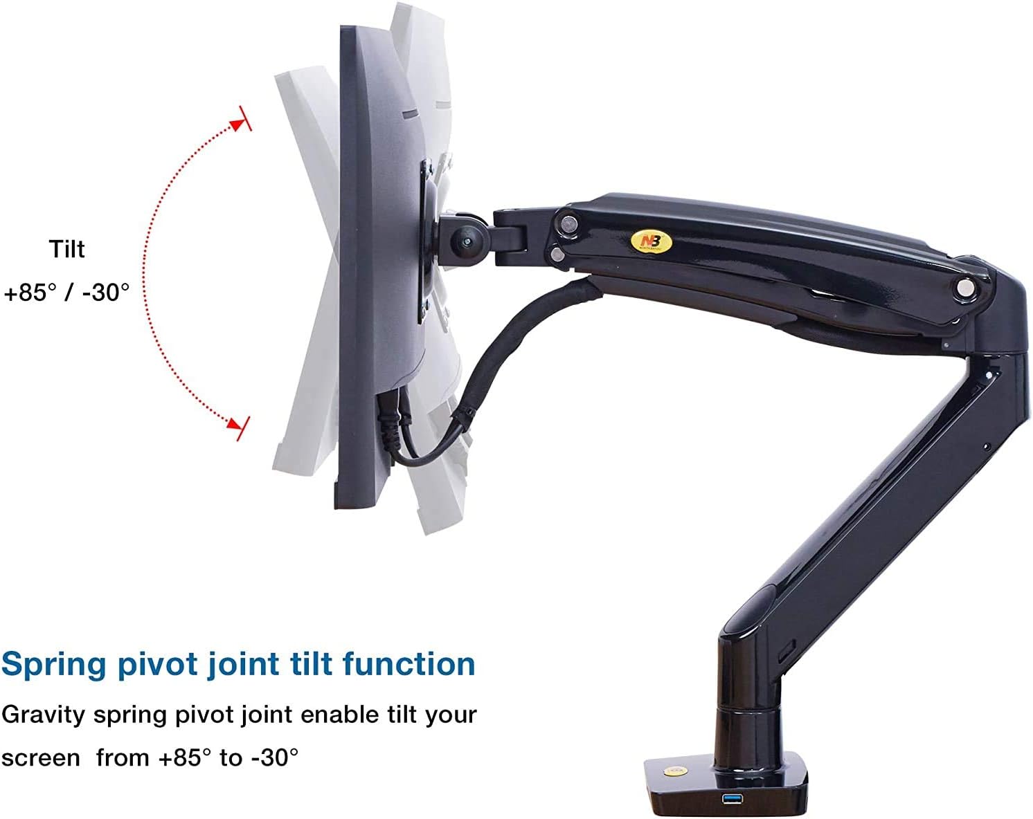North Bayou Desk Mount Full Motion Swivel Computer Monitor Arm with 13 Inches Adjustable Height for Screens Up to 30 Inches, Black