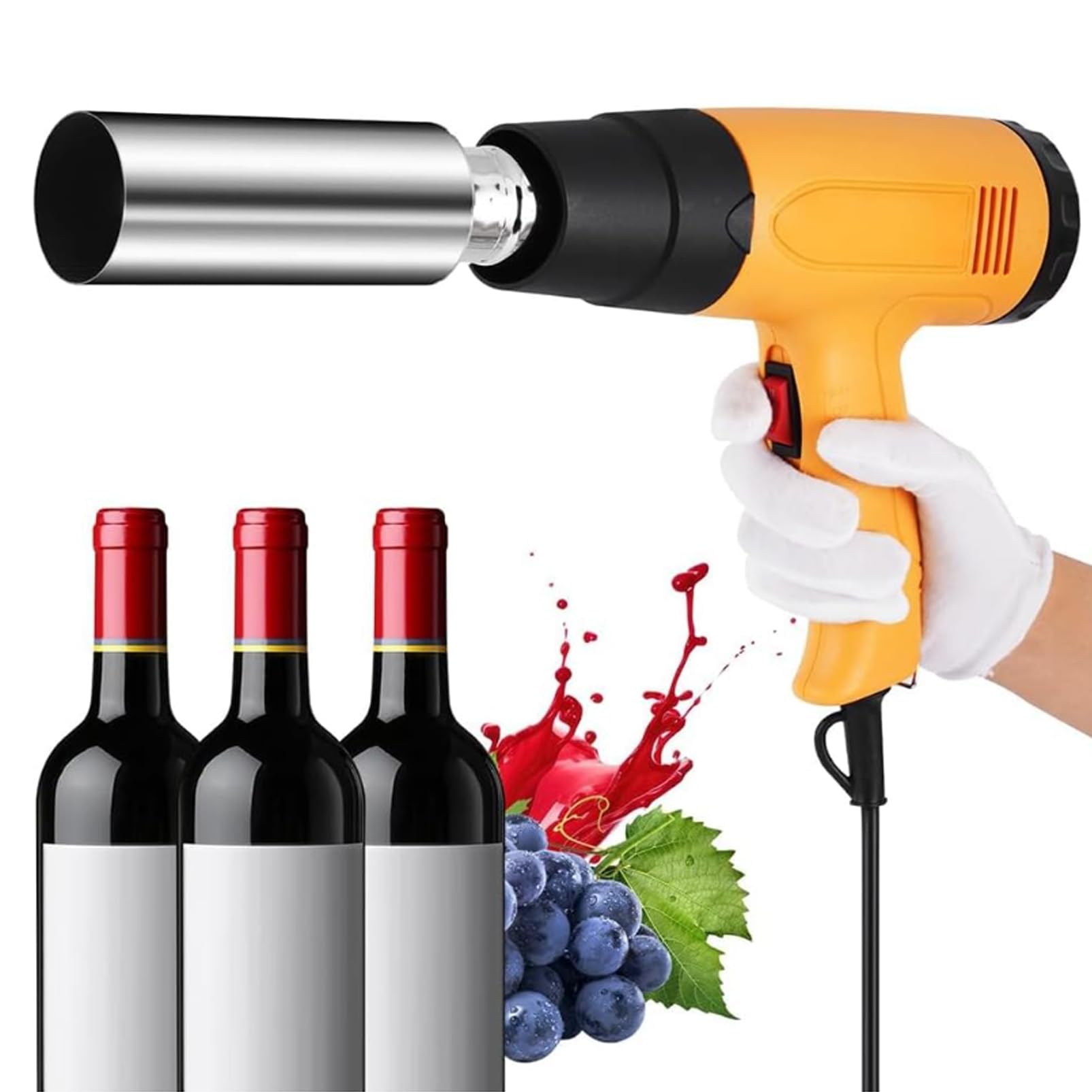YXYLJOZ Heat Shrink Gun for Wine Bottles, 50mm Sealing Machine with 9 Temp Settings 50-550°C, Sleeve Wrapper for PVC POF Capsules