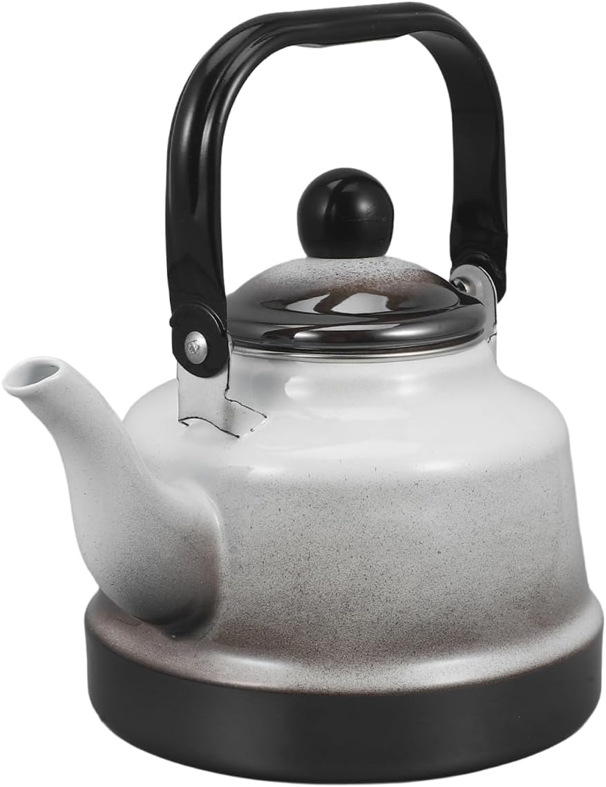 Cabilock Enamel Tea Kettle 1.7L with Steel Handle Vintage Ancient Bell Pot Stovetop Kettle for Home Kitchen and Family Gatherings
