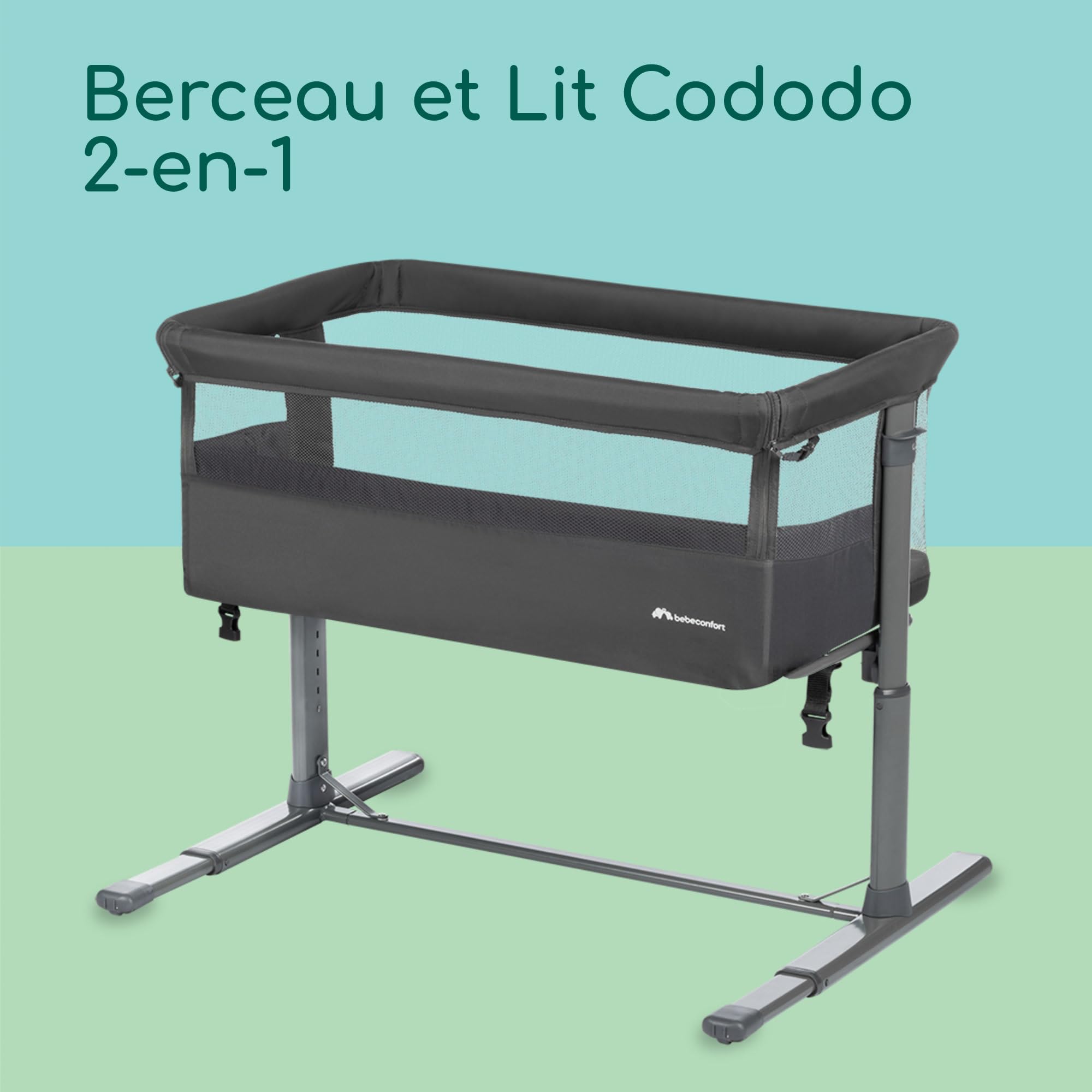 Bebeconfort Zina Berceau Bebe Cododo 0-6 Mois 0-9 kg Pliable 5 Positions Hauteur Réglables Matelas Inclinable Mineral Graphite
