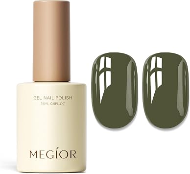 MEGIOR Camouflage Green Gel Nail Polish 15ml Green Soak Off UV LED Gel Polish Long Lasting Nail Art Starter Manicure Salon for Women Girls Home DIY