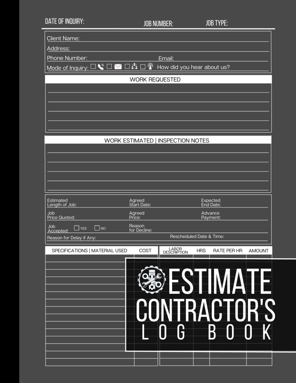 Estimate Book Contractor: Log Book For Recording Job Estimate Quotes, Client Information and For Taking Measurements & Inspection Notes
