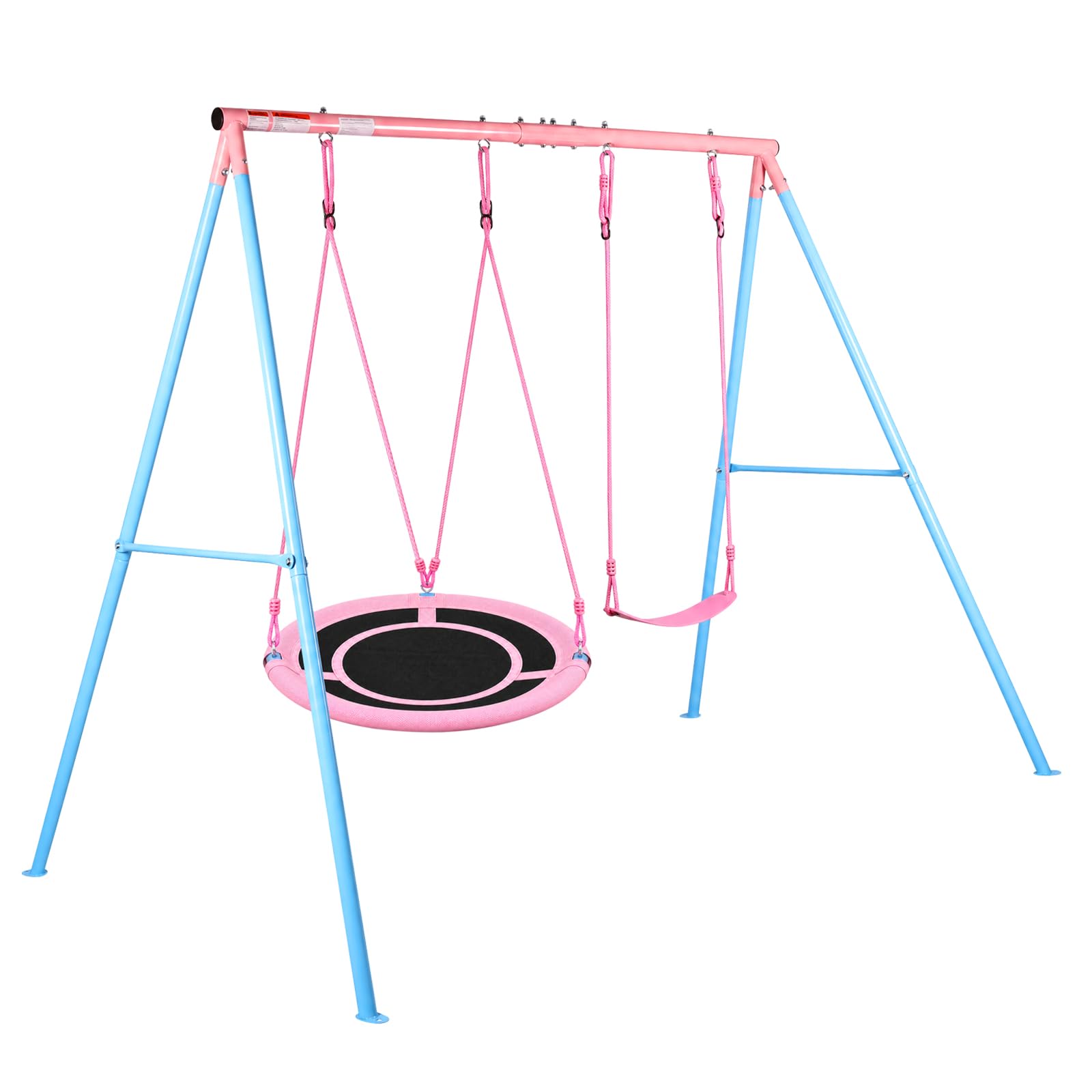 HLC Garden Swing Set with Nest & Curved Seat, Sturdy Steel A-Frame Kit Pink