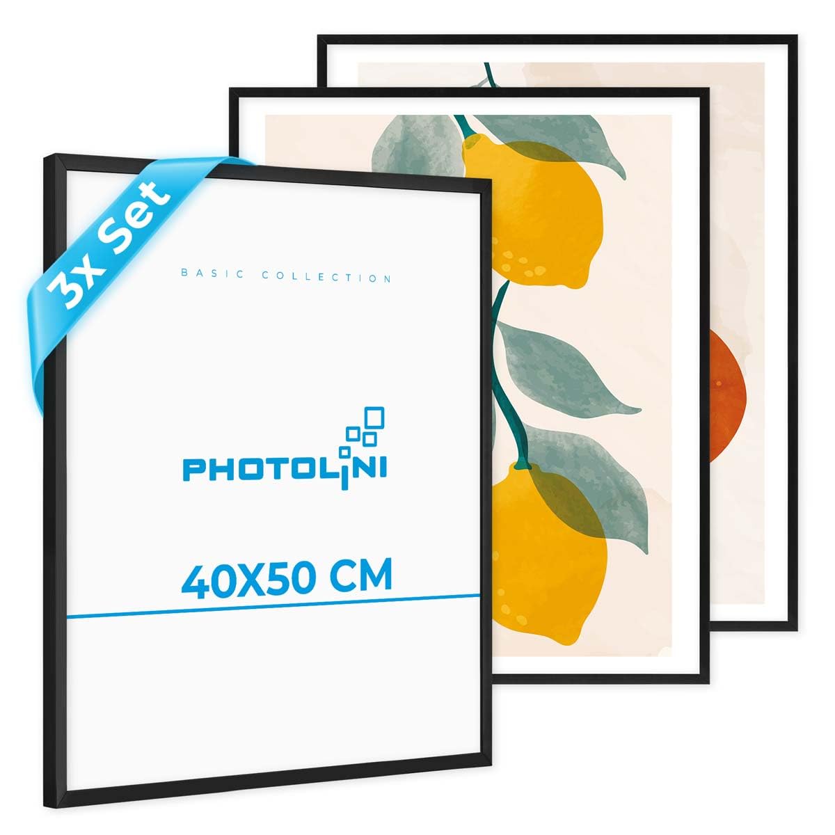 PHOTOLINI Marcos 40x50 cm negro, set de 3 marcos para documentos, con cristal acrílico, para colgar, incluye accesorios - ideal para diplomas, certificados y fotos